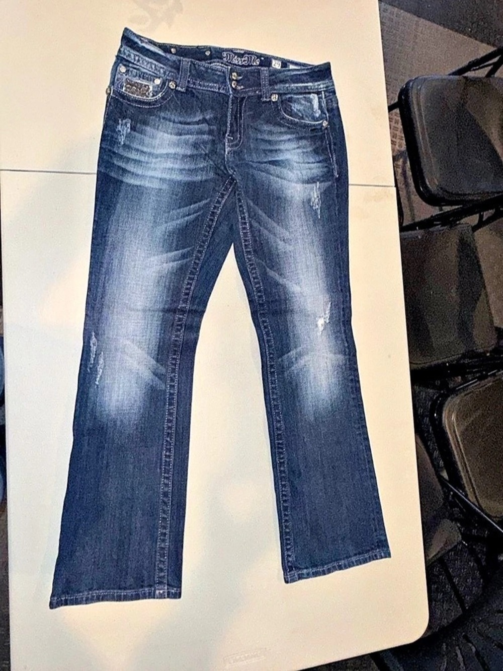 Miss Me Jeans Distressed Skinny in Blue Waist 29